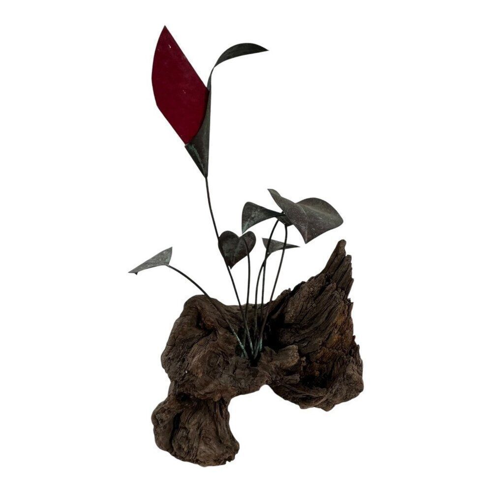 Vintage Metal & Wood Floral Sculpture By JH  Brown MCM Brutalist Calla Lilly